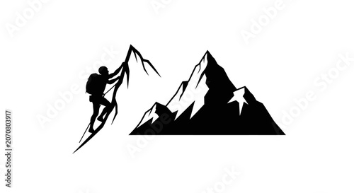 фотографія Climber Ascending Mountain Peaks Black Silhouette mountaineer