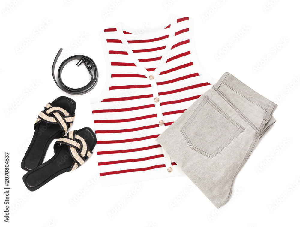 Obraz premium Stylish clothes and shoes isolated on white, top view