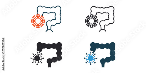 colon cancer icons  outline and Flat Style,transparent background