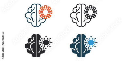 brain cancer icons  outline and Flat Style,transparent background