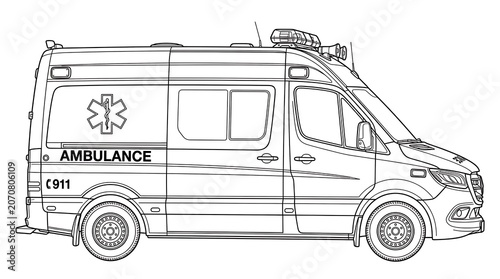 Ambulance vehicle side view illustration