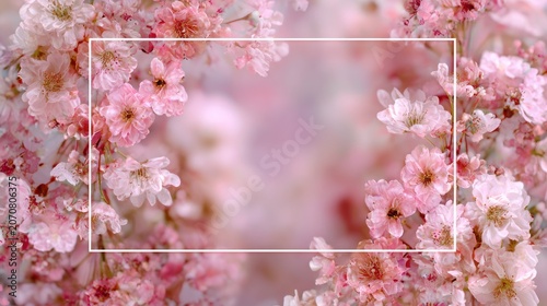 Pink floral frame on transparent background