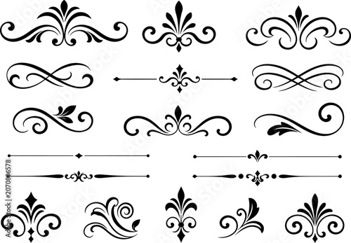 Tableau sur toile Vintage decorative divider collection featuring elegant text separators, ornamental page borders and classic flourish elements with decorative swirls and rule line designs