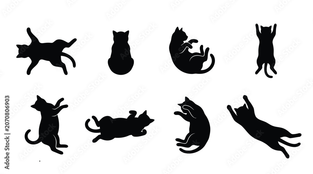 Fototapeta premium Black cat silhouettes in various playful poses Vector