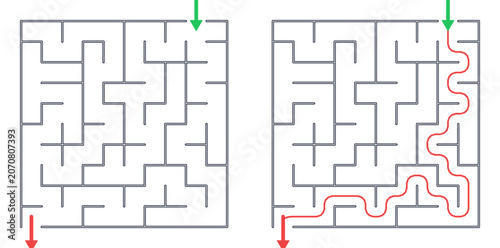 Foto Square maze for kids, medium difficulty printable logic game, find the way from