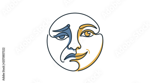 Split Face Emotion Icon: Happy and Sad Moon Character
