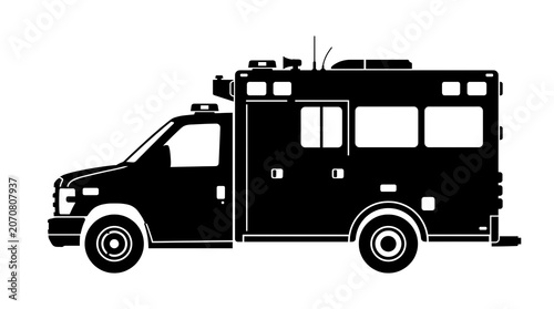 Black ambulance vehicle side view illustration
