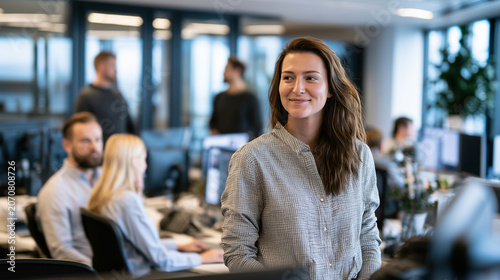 Corporate employee asking AI assistant for project recommendations, workflow optimization, human AI collaboration, business productivity, realistic workplace scene, authentic photo