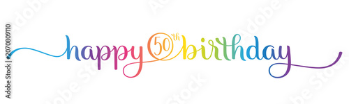 HAPPY 50th BIRTHDAY colorful brush calligraphy banner on transparent background