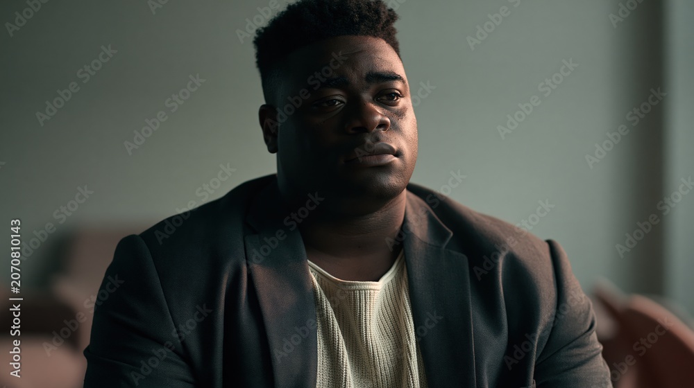 Fototapeta premium invisible illness workplace young adult African plus size man lounge