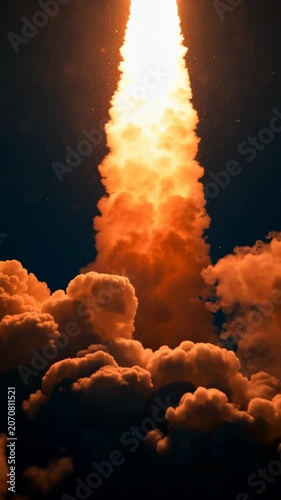 Powerful Success Mission Background featuring Rocket Launch with Massive Fire and Smoke Clouds for Business Startup, Global Innovation and Cinematic Space Future Projects.