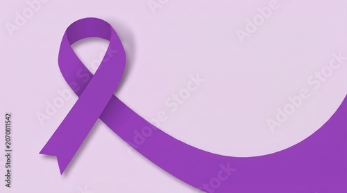 Purple awareness ribbon symbolizing support and solidarity for various causes. Campaign against violence towards women, feminicide