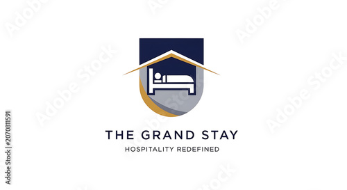 Professional Hotel and Hospitality Branding Logo Featuring a Stylized Shield Bed Icon Representing Luxury Accommodation and Quality Lodging Services