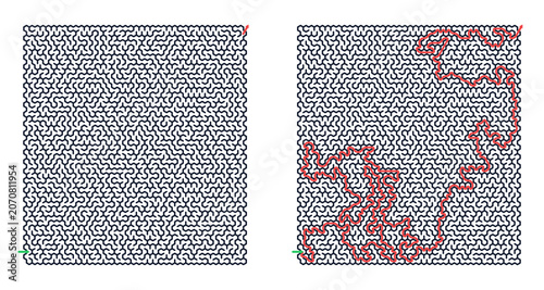 Quadro su tela Hexagonal maze for adults, challenging printable logic game, find the way from s
