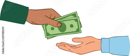 Canvastavla Hand giving money to another hand for payment or help Vector