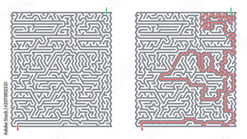 Bild auf Leinwand Rectangular maze for adults, medium difficulty printable logic game, find the wa