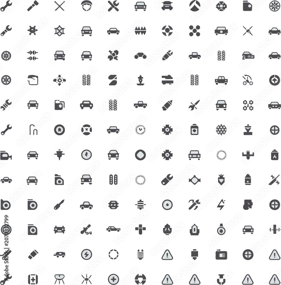 Fototapeta premium Minimalist flat icon set of vehicles and tools