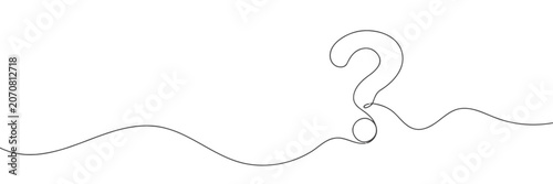 Minimalist continuous line drawing of a question mark on white