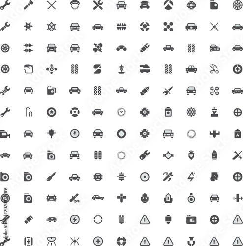 Minimalist flat icon set of vehicles and tools