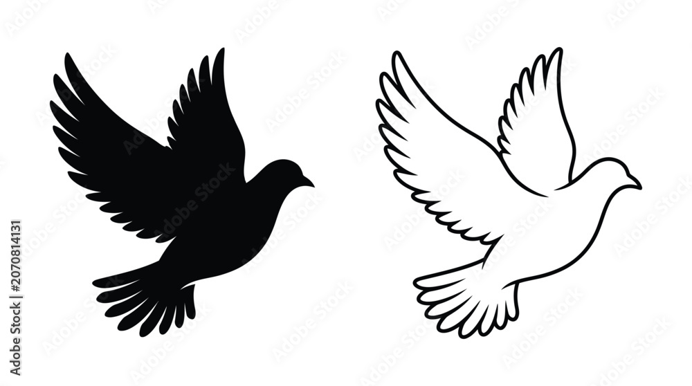 Fototapeta premium Flying Bird Silhouettes In Black And White Graphic Silhouette