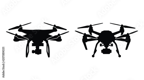 Photos Two Drone Silhouettes With Rotors And Landing Gear Silhouette