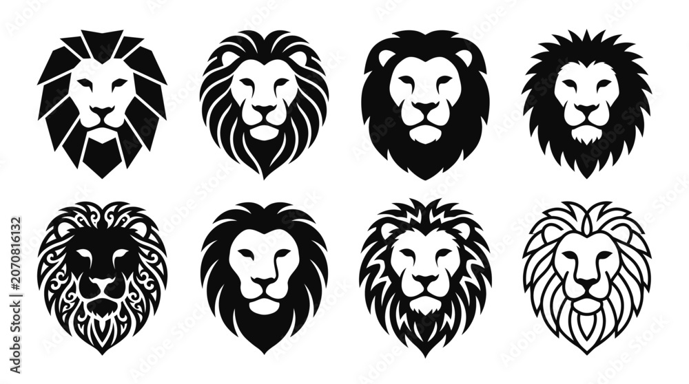 Obraz premium Black and white lion head vector icons Vector