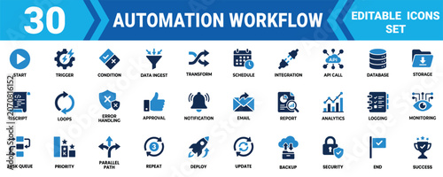 Cuadro en lienzo Set of 30 automation workflow icons for business processes and digital technolog