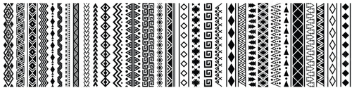 Seamless black and white tribal patterns collection for textile design and decorative elements