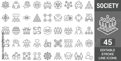 Cuadro en lienzo Society icon set. Editable line icons. Vector illustration.
