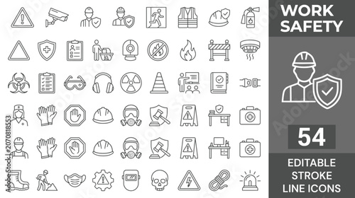 Tableau sur toile Work safety icon set. Editable line icons. Vector illustration.