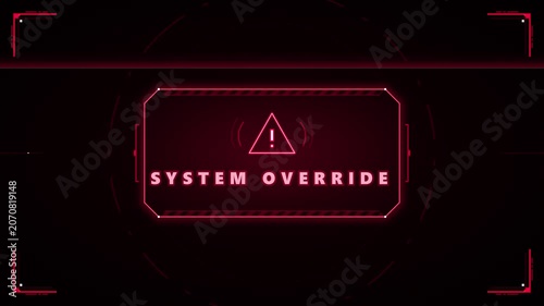 System override digital alert: red cyber security warning interface hud motion
