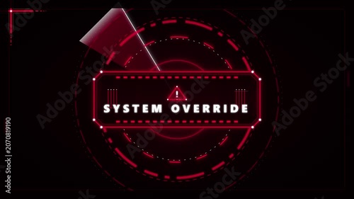 System override red digital warning interface hud animation for cyber security alert