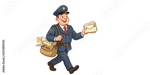Billede på lærred Cartoon mail carrier delivering letters with happy expression Vector