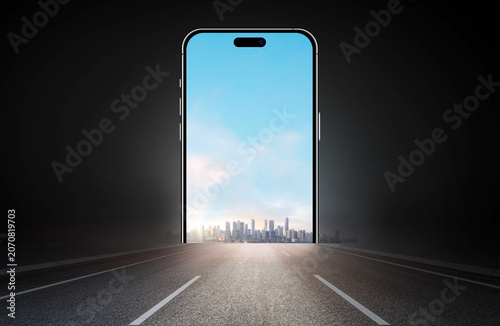 road to the city masked with phone mockup