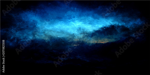 Valokuva Bioluminescent plankton glowing in the dark ocean waves at night creating an ethereal blue light in the deep sea with a dark background