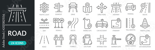 Photos Road and traffic thin line icon set