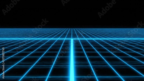 Abstract Neon Grid Tunnel Flying Through Digital Space