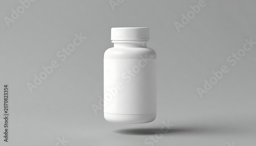 Blank White Medicine Bottle Mockup Floating on Minimalist Grey Background