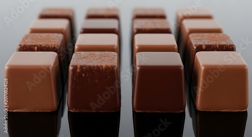 Rows of assorted chocolate truffles on display