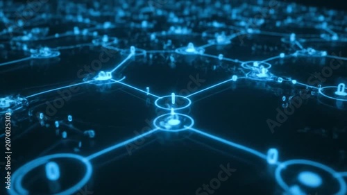 Abstract Digital Network Connections Glowing Blue Futuristic Background