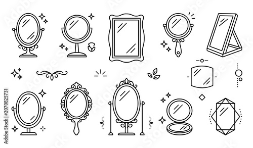 Foto A collection of various mirror illustrations in different styles and shapes
