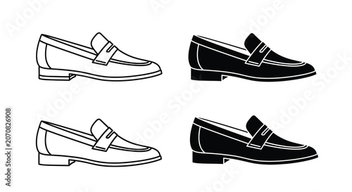 Valokuva Loafer Shoes In Black And White Line Art Silhouette