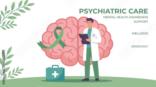 Photos Male doctor holding clipboard for psychiatric care and mental health awareness c