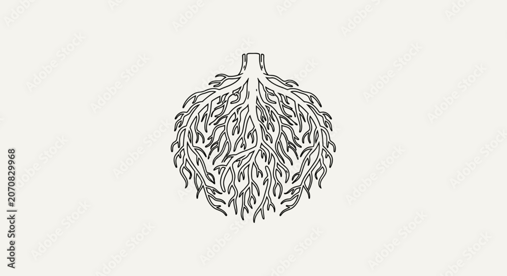 Obraz premium Circular Tree Roots Line Art Illustration