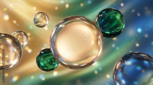 Abstract composition of glossy transparent spheres, bokeh