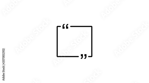 Black outline square quotation mark frame quote speech bubble. Empty square quote frame with quotation marks.
