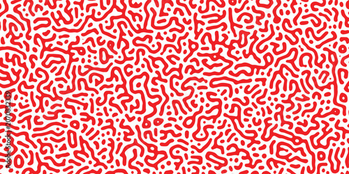 Abstract seamless pattern with red organic turing shapes on a white background.