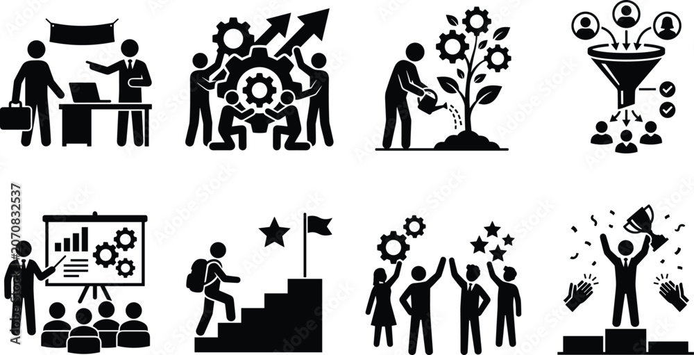 Fototapeta premium Business Leadership and Team Growth Icons Collection for Corporate Success Concepts