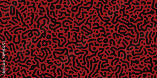 Fotografie Abstract Reaction-diffusion or Turing pattern natural texture in coral red and black colour scheme