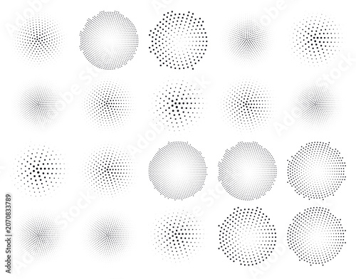 Halftone Dot Radial Gradient Elements Collection